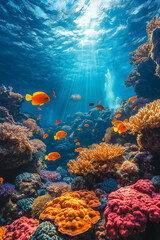 Obraz premium Récif corallien vibrant avec créatures marines exotiques et eau cristalline