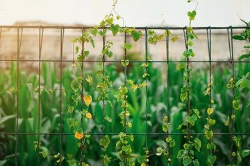 wild cuscuta plants wrapped around an iron fence