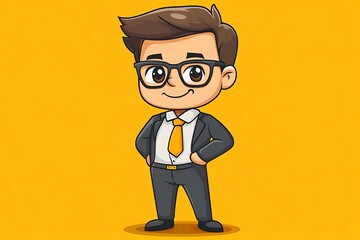 Adorable Cartoon Boy Businessman Glasses Red Tie