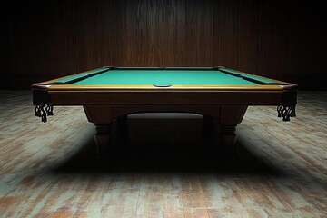 an empty green pool table against a contrasting dark background, offering a minimalist aesthetic and ample space for text, creating an invitation for engagement and playfulness