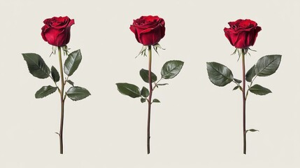 Elegant Red Rose Arrangement with Green Leaves on Simple Background