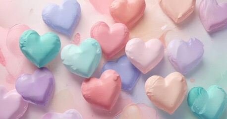 Obraz premium Abstract composition of watercolor and acrylic hearts in soft pastel shades, pattern, artistic