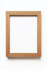  Blank wooden picture frame against a clean white background