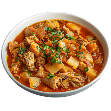Spanish callos (tripe stew), isolated die cut 