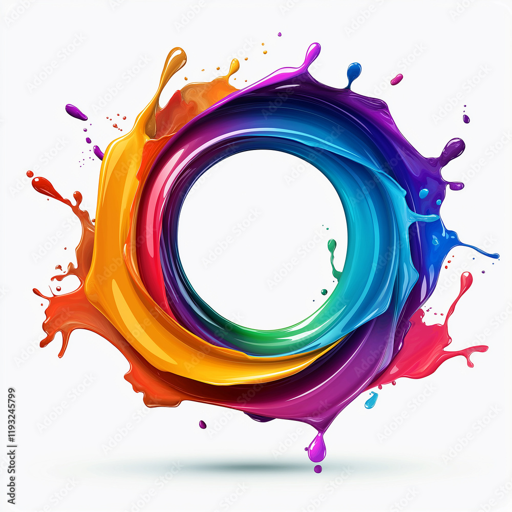 Poster colorful paint splashing and forming a circle on white background