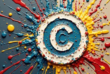 Copyright symbol exploding with colorful paint splatter