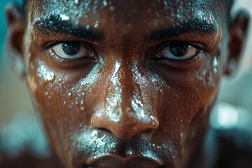 Portrait of a determined young basketball player with sweat dripping down his face after an intense training session