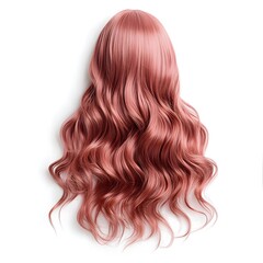 Naklejka premium Luxurious Rose Gold Wavy Wig with Center Part on White Background