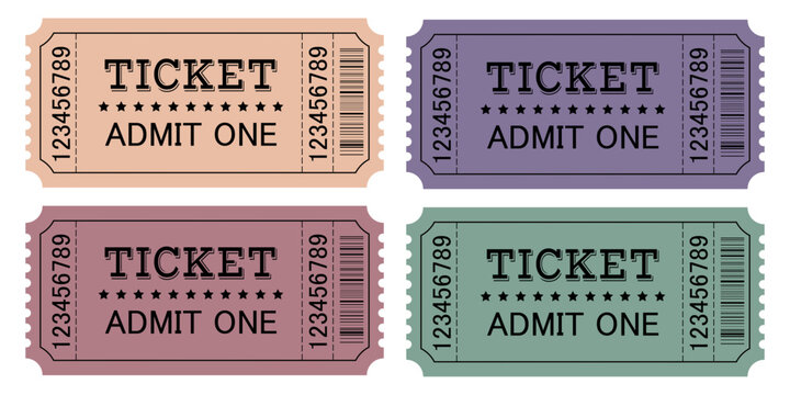 Collection of 4 ticket templates in different colors.