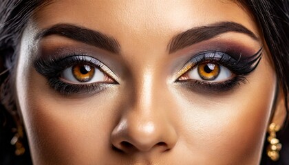 Naklejka premium Close-up of a woman's eye adorned with artistic and colorful makeup, showcasing the creative dance of colors