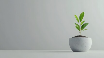 Sustainable Potted Plant on Modern Gray Background