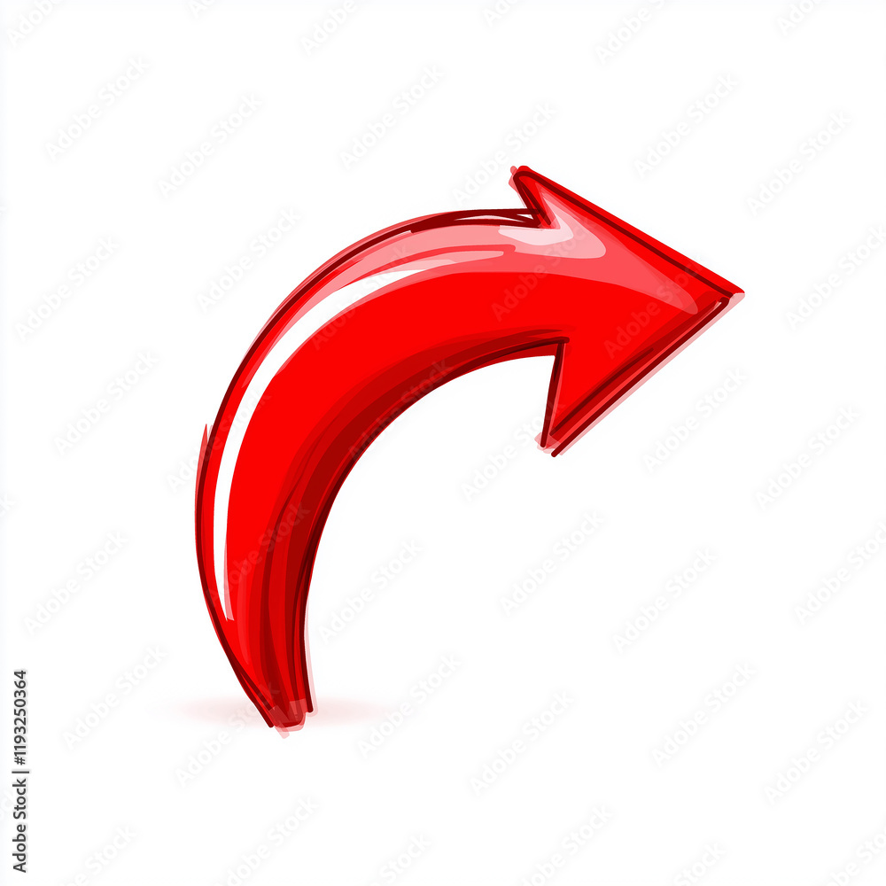 Poster red glossy 3d arrow pointing right and bending upwards