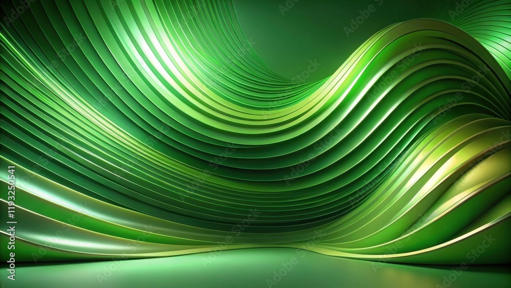 Fototapete abstract green waveform background design with smooth curves and subtle lighting