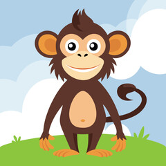 Cute and funny Monkey. Baby monkey standing. Vector illustration monkey mammal character design with flat color. Monkey can be used for design of t-shirts, posters and characters.