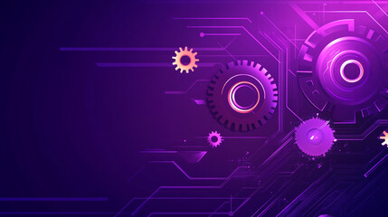 Obraz premium A close-up of a circuit board with gears overlaid, illuminated by purple light, symbolizing the integration of mechanical and digital technology.