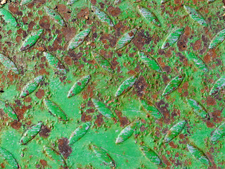 Green Rusted Steel Cross Hatch Texture on Industrial Surface