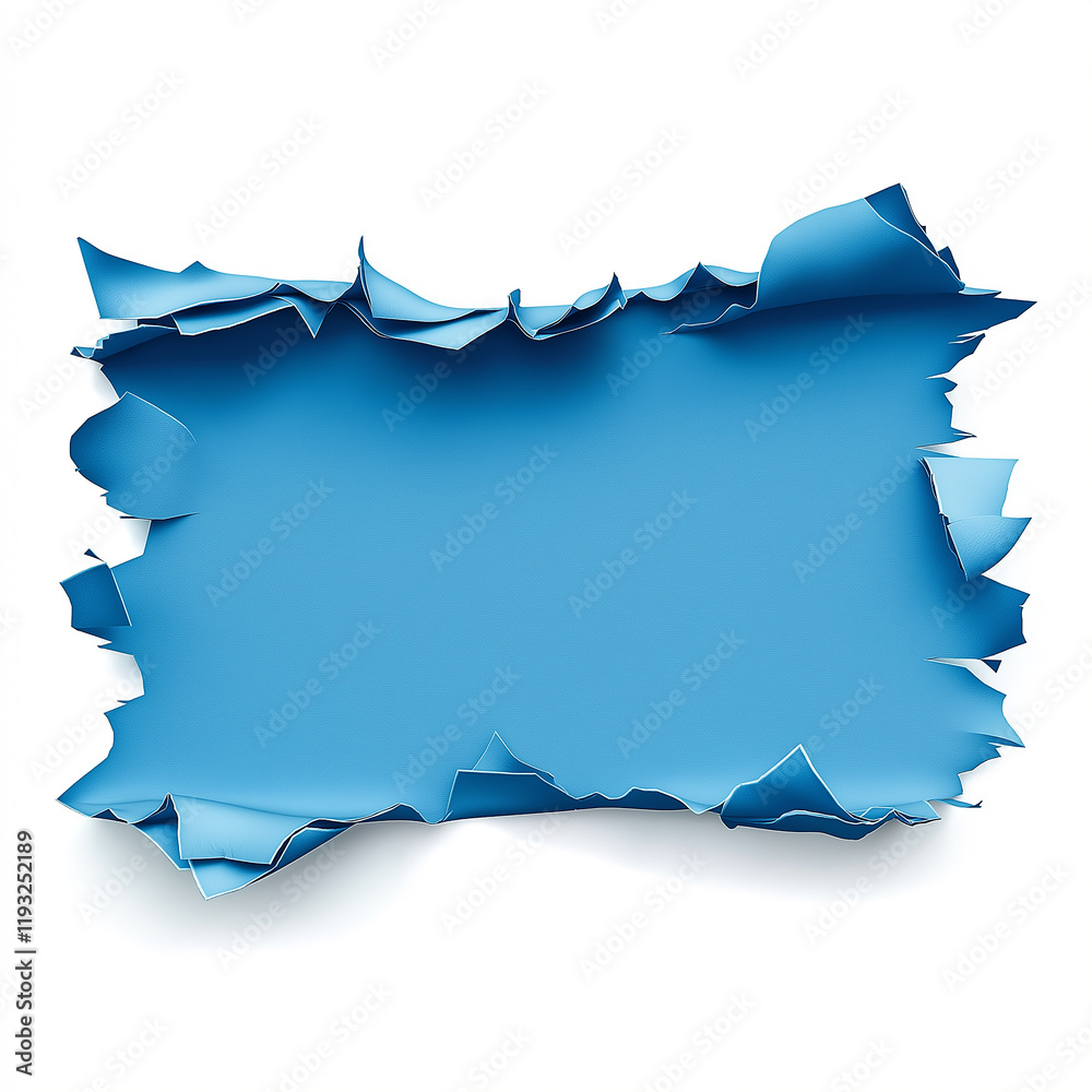 Poster Torn blue paper creating a frame on white background