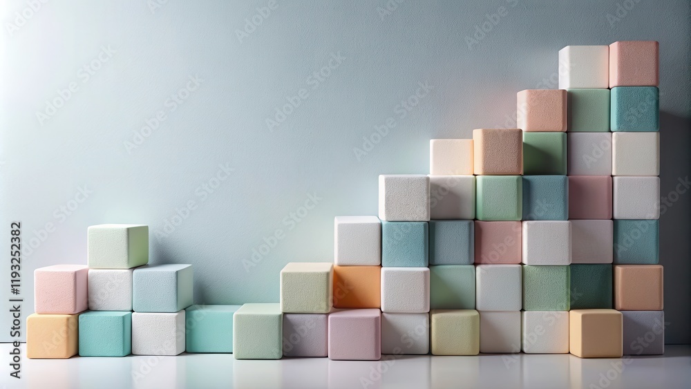 Poster Pastel Cubes Arranged in Ascending Order Forming a Step-like Structure Against a Light Blue Background