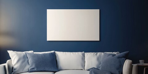 Modern Blue Accent Wall with Abstract Art and Minimalist Furniture