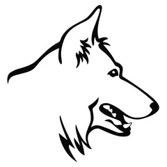 Shepherd Dog Head Side View Isolated Vector Line Art