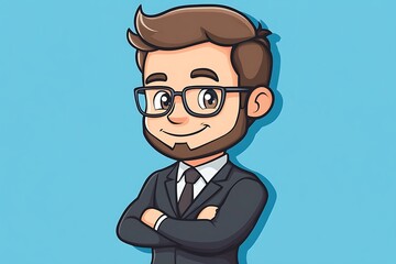 Confident Cute Cartoon Businessman in Suit