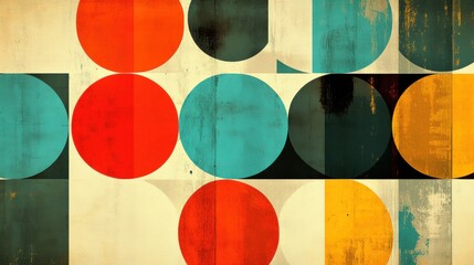Abstract Geometric Pattern with Circles and Shapes in Bold Colors