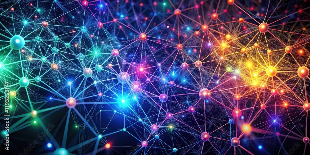 Poster illuminated network a vibrant, interconnected web of nodes and glowing lines representing complex sy
