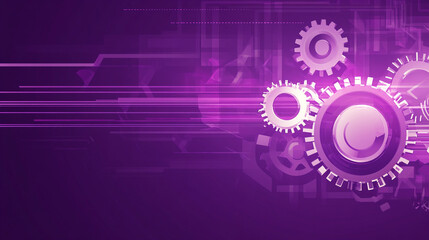 Obraz premium A close-up of a circuit board with gears overlaid, illuminated by purple light, symbolizing the integration of mechanical and digital technology.