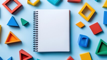 Colorful Geometric Shapes Surrounding Blank Spiral Notebook