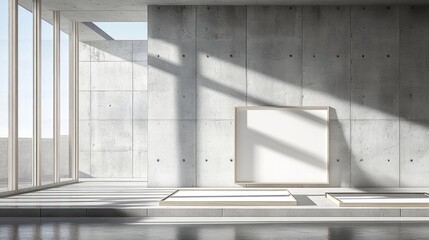 Modern Interior with Concrete Walls and Large Window Light Play