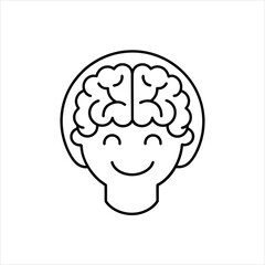 Brain in Head Icon Outline Design Vector