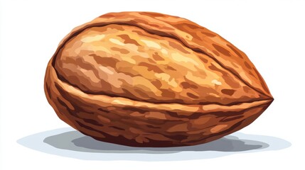 Realistic Illustration of a Single Brown Almond on White Background