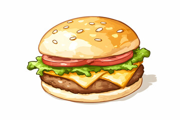 Delicious Hand-Drawn Cheeseburger with Lettuce and Tomato Toppings