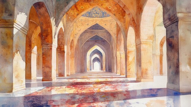 mosque, eid mobarak theme, watercolor