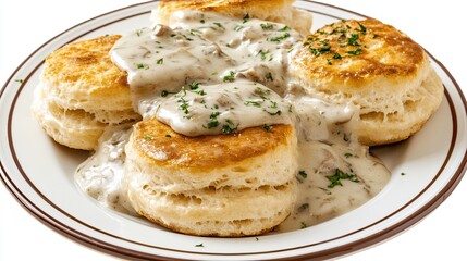 Isolated transparent PNG of biscuits and gravy. s 250 --