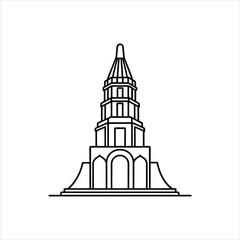 Elegant Luxury Tower Drawing Icon on White Background