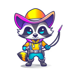 Adventurous raccoon character digital art whimsical style colorful background playful concept for kids