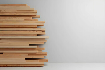 Stacked Wooden Planks on Neutral Background for Modern Design