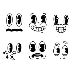 Cartoon Set Retro Face Expressions, Vintage Comic Smile for logo Set, Eyes Face Cartoon Set Graphic
