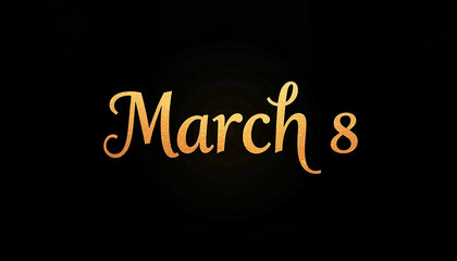 March 8 gold text on black background with elegant style