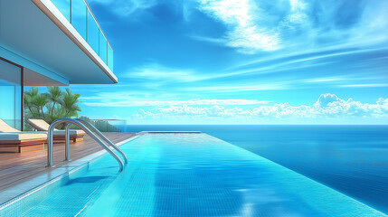 Obraz premium Infinity pool overlooking tropical ocean at luxury resort