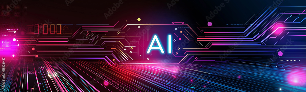Poster Artificial intelligence flows through futuristic circuit board