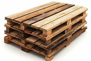 Stacked Wooden Pallets on a White Background for Industrial Use