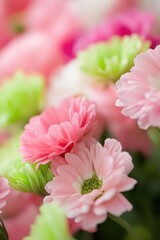 Fototapeta premium Neon-inspired bouquet of bright pink and green carnations, bold and eye-catching, perfect for any celebration.