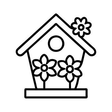 recommend clip art: birdhouse with flowers icon, birdhouse with flowers line art - simple line art of birdhouse with flowers, perfect for birdhouse with flowers logos and icons and themed design