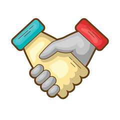 Two hands clasped, signifying unity and agreement. Ideal for relationship, teamwork or unity concepts in designs