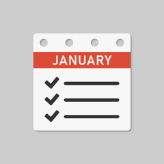 Icon calendar January month, to-do list, checklist