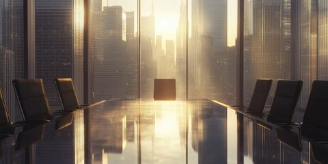 Sunlit Office Conference Room with City View