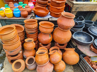 Decorative pot and Red clay pot  for Pongal festival or sankranti festival or happy pongal festival.