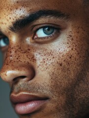Fototapeta premium Intense Stare: A Young Man's Gaze into the Camera